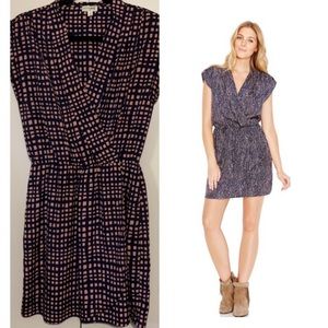 Maison Jules Faux Wrap Cap Sleeve Dress in  Navy/Orange with a Geometric